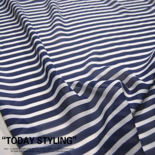 LEO&LIN 10 M/M Transverse Navy Stripes White Real Silk Chiffon 100% Silk Clothing Cloth Fabric DIY Sewing Tissue