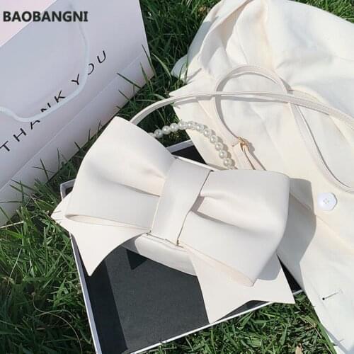 Big Bow Pearl Tote Bag Fashion New High-quality PU Leather Womens Designer Handbag Elegant Female Shoulder Crossbody Bag