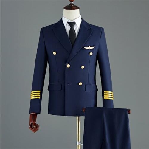 New Aviation Flight Attendants Male Staff Uniform Performance Suits Men Clothing Airline Captain Pilot Costume Cosplay
