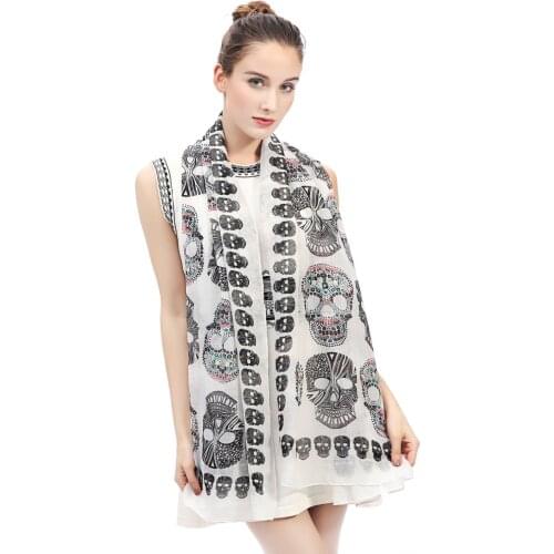 Vintage Multi Color Sugar Skull Print Large Scarf Shawl Wrap Womens Gift Accessories Soft Lightweight