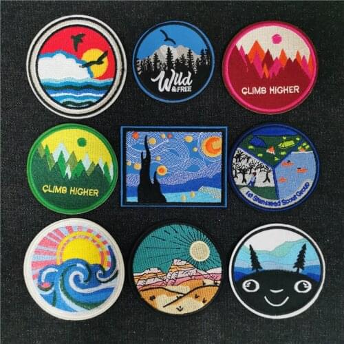 DIY Mountain Travel Embroidered Patches on Clothing Applique Iron -on transfers for Clothes Camping Badges Sewing stripes