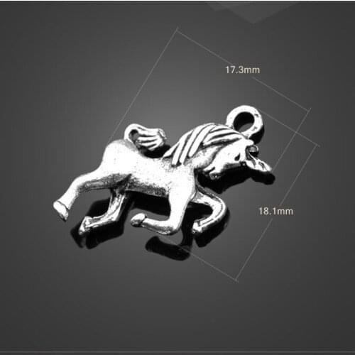 High quality 20 PCS/Lot 17.3mm*18.1mm antique silver plated cute inspiring running Horse Unicorn charms