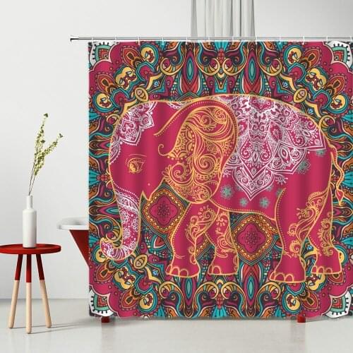 Bohemian Shower Curtain Elephant Flowers Printing Pattern Modern Household Products Waterproof Polyester Fabric Cloth Curtain