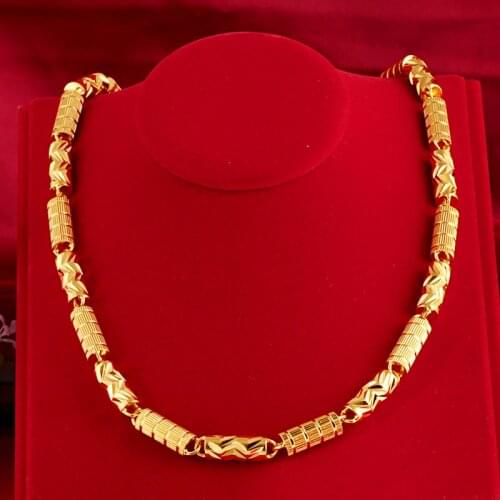 Yellow Gold Necklace 8mm Pure Cylindrical Necklace for Men Solid 24K Plated Man Chain Necklaces Extended Fine Jewelry Gold Gift