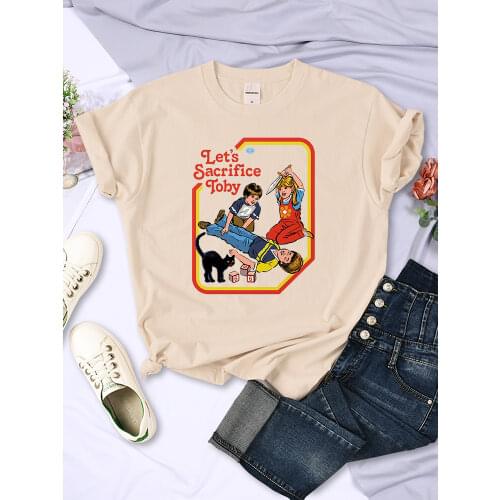 LETS SACRIFICE TOBY Art Printing Female Tshirt Harajuku Quality Tshirt Retro Cool Spring Clothes Vintage o-neck womens Tshirt