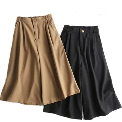2020 New Wide Leg Loose Style High Waist Midi Length Female Trousers Casual Women Summer Pants