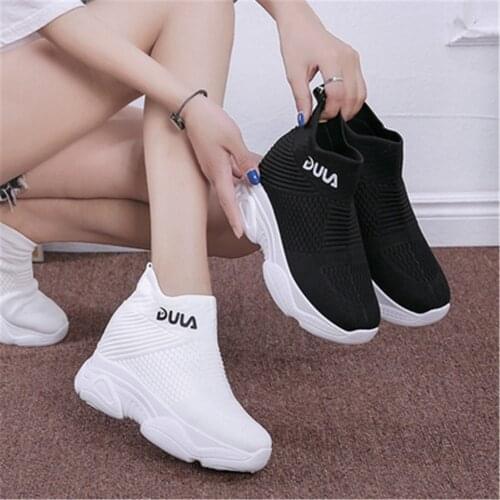 Chaussure Femme Mesh Sock Casual Ankle Boots Women Sneakers 2021 Autumn Wedge Platform Sneakers For Women White Black Lady Shoes