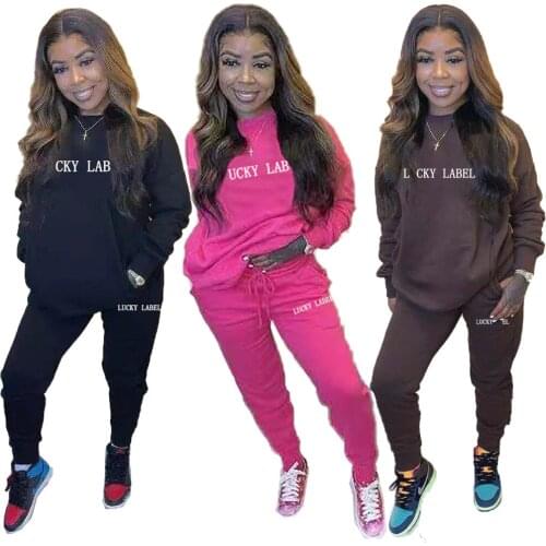 Lucky Label Sweat Suits Women Two Piece Set Tracksuit Matching Set Casual Joggers Out Wear Winter Clothes Wholesale Dropshipping