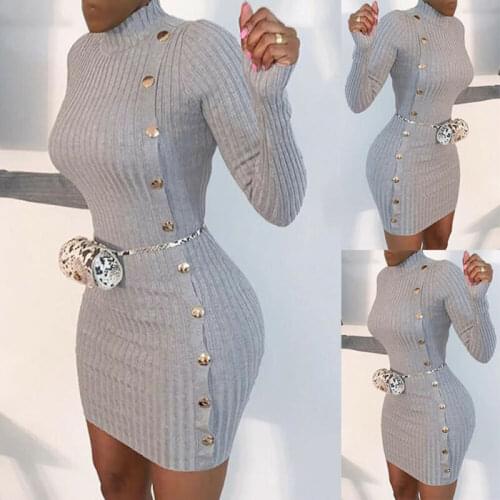 Sweater Ladies Jumper Tops Mini Dress Knitted Half-high Neck Long Women Bodycon