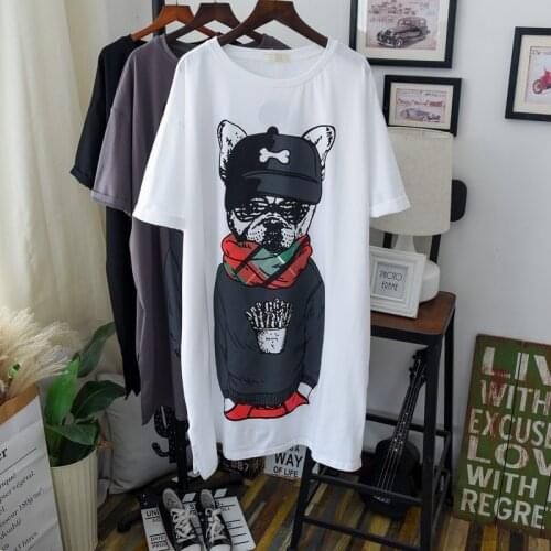 Summer Cotton Tee Dress Women Short Sleeve 2020 New Oversize Loose Streetwear Dress Knee Length Maxi Size Casual Home Dresses