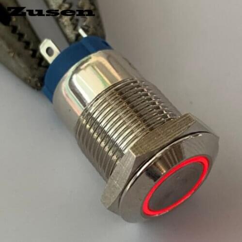 Zusen 12mm flat head latching ring led light push button switch (ZS12F-10ZE/B/J/12V/N)