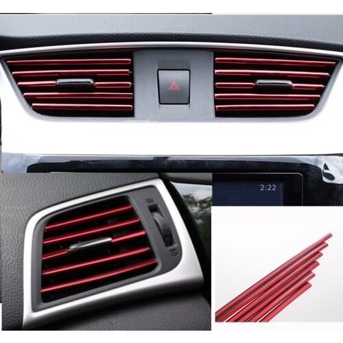 10pcs Car Styling Mouldings Air Outlet Trim Strip Auto Air Vent Grilles Rim Trim Cars Decoration Strips Chrome Car Accessories
