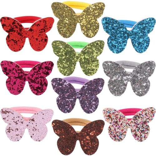 10 Pcs/set Baby Sweet Bow Ties for Hair Butterfly Cartoon Cute Glitter Mini Hairbow Ponytail Holder Children Elastic Rubber Band