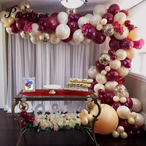 124pcs/Set Pink Gold Confetti Skin Burgundy Balloons Garland Arch Kit Birthday Wedding Valentines Day Anniversary Party Decor