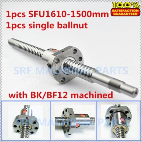16mm 1pcs Rolled Ballscrew 16mm diameter SFU1610 L=1500 +1pcs SFU1610 ball nut with BK/BF12 end machined for CNC part
