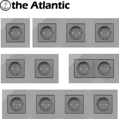 16A EU Plug Power Socket Wall Outlet Double Triple Quadruple Socket Silver Gray Glass Frame Russia Spain 86 146 172 258 344 Type