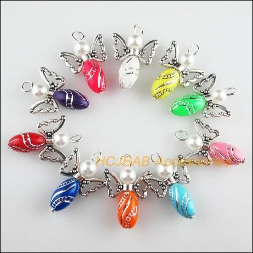 20 New Angel Charms Tibetan Silver Tone Mixed Acrylic Oval Pendants 18x27mm