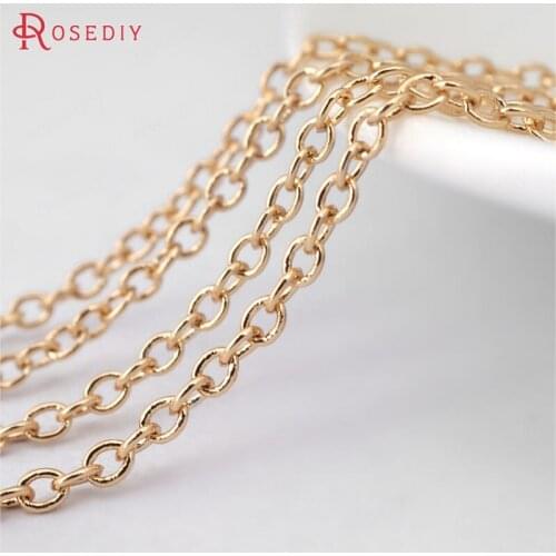 31196)2 meters width 2MM 24K Champagne Gold Color Plated copper Round Oval Shape Link Chains Diy Jewelry Accessories