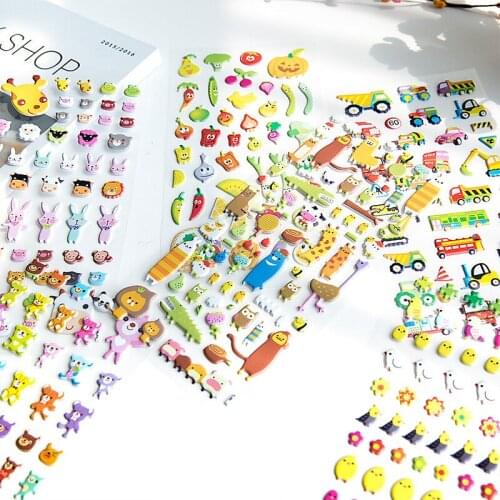 5 sheets/lot Cartoon animals and car 3D Stickers Children PVC Stickers Bubble Stickers Scrapbook stickers