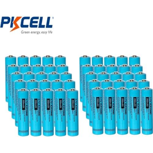 50PCS PKCELLICR 10440 aaa lithium rechargeable batteries AAA Battery 3.7v li-ion battery button top