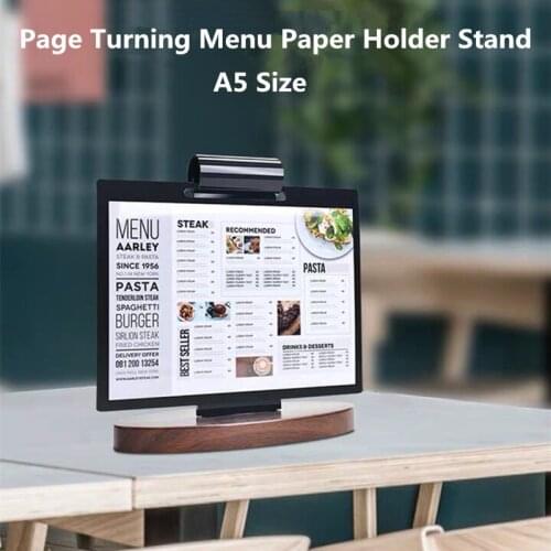 A5 Page Turning Wood Table Card Menu Paper Holder Display Stand Upright Ad Photo Frame Promo Restaurant Acrylic Sign Holder