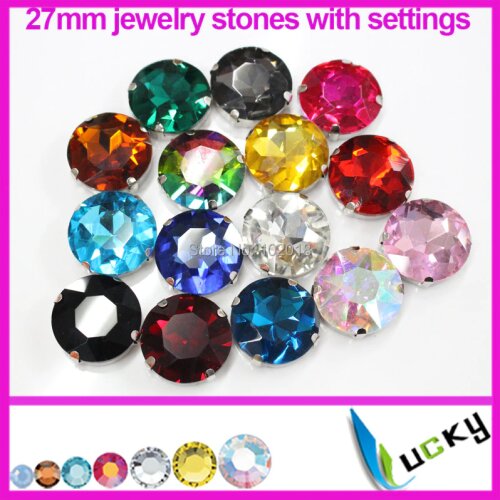 Mix colors diamond strass 24pcs 27mm Round shape sharp back crystals with thickest settings loose jewelry rhinestones