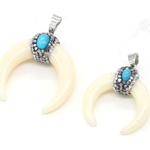 White Crescent Shape Pendant Ox Bone and Diamonds Pendant for Jewelry Making DIY Bracelets Necklace Accessories 1 Pieces