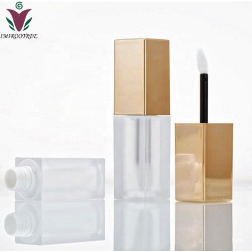 FreeShip 6pcs 6ml Frosted Clear Square Lip Gloss Tube with Gold Screw Lid Empty Refillable Lip gloss container with Makeup Pipe
