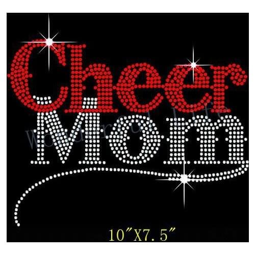 Free Shipping Cheer Mom iron on rhinestone transfer hotfix rhinestone iron on transfers design for clothinhg