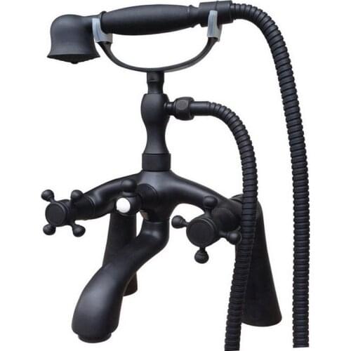 Black Oil Rubbed Bronze Bath Clawfoot Tub Mixer Tap Faucet Hand Shower Double Cross Handles Deck Mounted mtf509