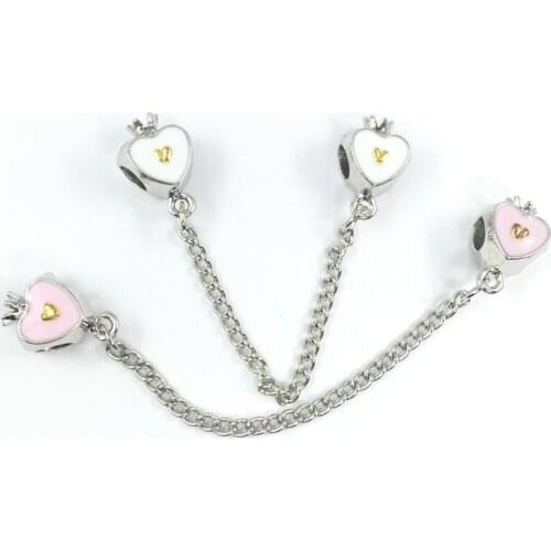Heart & Crown Safety Chain European Beads Fit Charms Bracelets&Bangles Necklace
