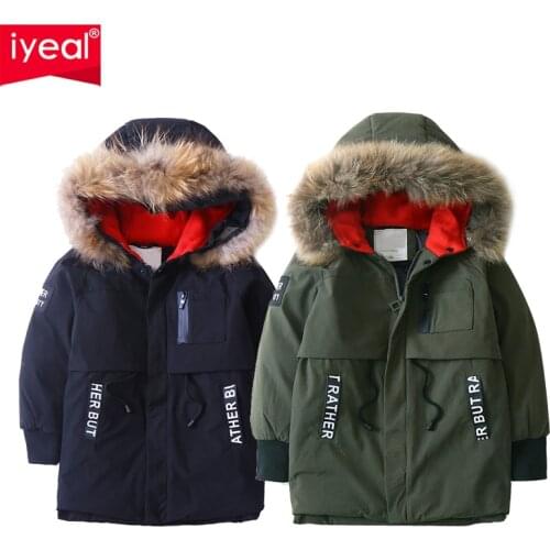 IYEAL Autumn Winter Baby Boys Down Jacket For Boys Children Parka Kids Hooded Warm Outerwear Coat For Boy Clothes 5-12 Years