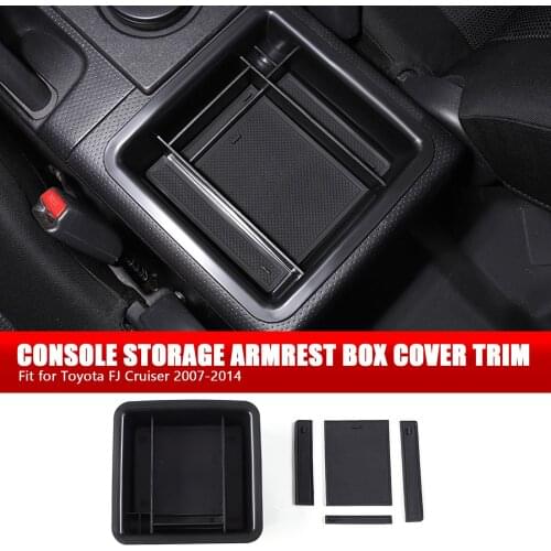 Black Car Console Organizer Storage Armrest Box Cover Trim Fit for Toyota FJ Cruiser 2007-2014