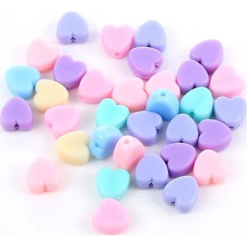 Julie Wang 100pcs 9*8mm Acrylic Heart Shape Beads Random Color Spacer Bead Bracelet Jewelry Making Accessory