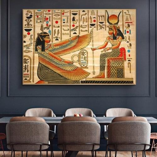 Egyptian Backdrop Antique Hieroglyphs Weapons Queen Pay Tribute Ancient Elements of Egypt Canvas Painting Wall Art Decor