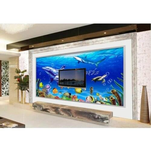 Custom photo mural 3d room wall paper Sea world whale dolphin Home decoration background 3d wall murals wallpaper for wall 3 d