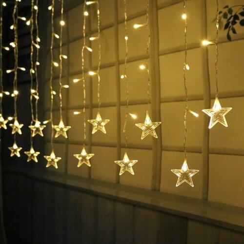 Warm White Led Star Fairy Lights Remote Control Battery Powered Five-Pointed Star String Lights Room Curtain Decoration Lamp