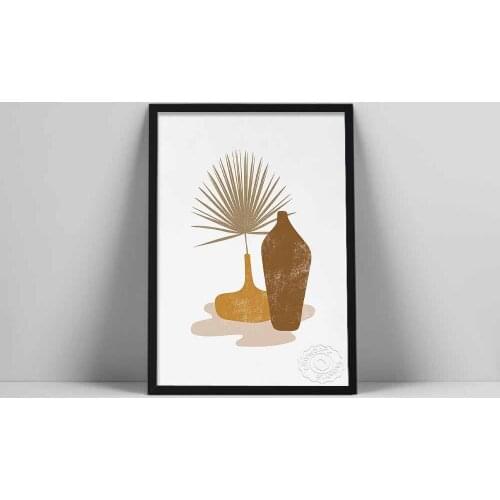 Fan Palm Art Print | Plant Vase Wall Art | Greek Jug Print | Brown Tone Poster | Neutral Wall Art | Terracotta Pot r | Flot | r