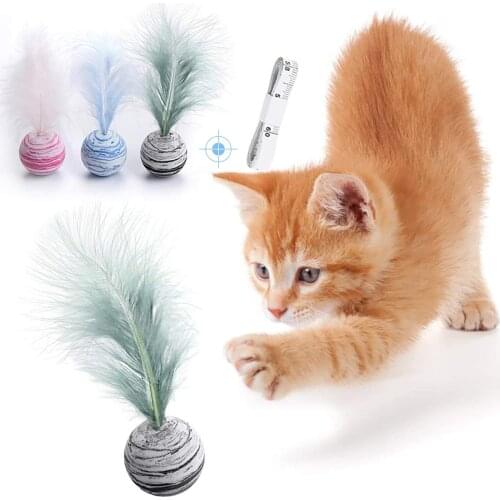 Interactive Cat Ball Toys with Feather , Brightly Colored Cat Toys Satisfies Kittys Hunting, Chasing & Exercising Needs