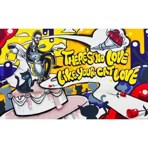 Handmade painting graffiti art street art cat love on oil canvas for living room decor and wallpapre