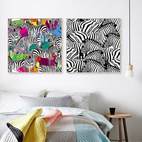 Zebras Painting Nordic Modern Canvas Painting Print Wall Art Home Decor Watercolor Animal Poster Decor Picture for Living Room
