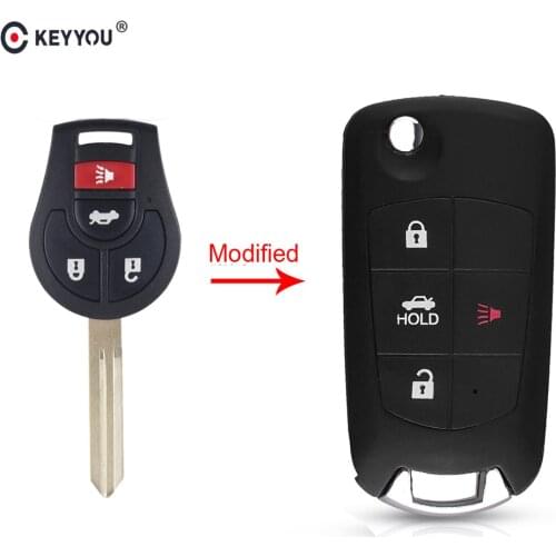 KEYYOU 3+1 4 Button Modified Car Flip Folding Key Case Shell For Nissan Sentra Versa Altima Replacement Remote Blank Key Cover