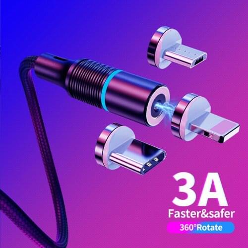 1/2/3M 3A Magnetic Charger Micro USB-C Type C Cables Fast Charging USB Cable Magnetic Charging Cable for Huawei iPhone Data Cord