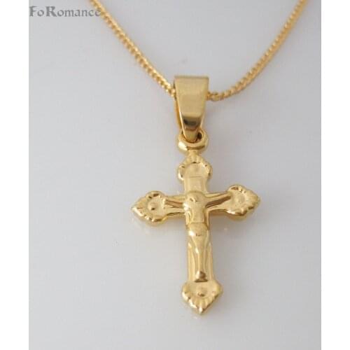 Min order 10$ / CAN MIX DESIGN - YELLOW GOLD GP 18" NECKLACE&JESUS CROSS GOD JESUS CHRIST ON IT PLAIN SURFACE PENDANT 1.02"