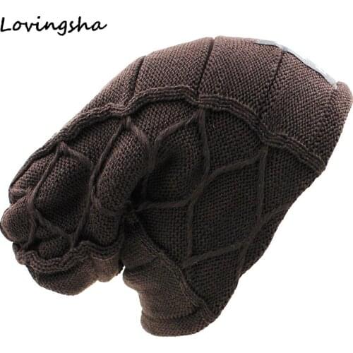 LOVINGSHA Winter Hat For Women Men Winter Hat Cap Striped Design Beanie Mens Faux Fur Warm Baggy Knitted Knit Skullies Bonnet