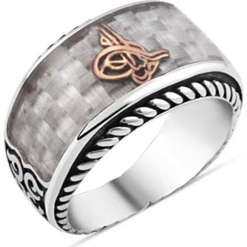 Carbon Top Monogram Sterling Silver Men 'S Ring