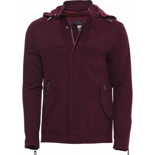 Zippered Sleeve Hooded Burgundy Coat