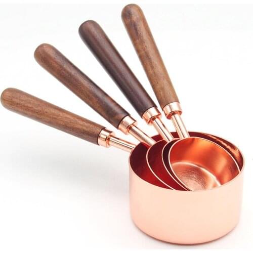 4-Piece Set Rose Gold Kitchen Measuring Spoons Cups Teaspoon Coffee Sugar Scoop Cake Baking Flour Measuring Cups Cooking Tools