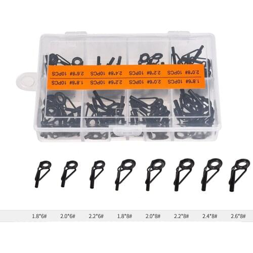 80Pieces Fishing Rod Guide Set Top Guides Stainless Steel Eyes Ceramic Ring Raft Tips Repair Kit Fishing Accessories Repair Tool