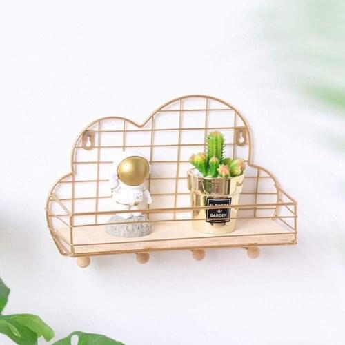 Nordic minimalist iron grid cloud-shaped wall shelf home decoration hook storage shelf with 4 Hooks kitchen bathroom accessories